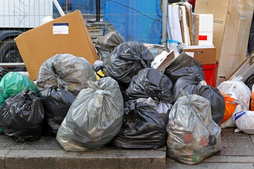 East London business district with waste containers